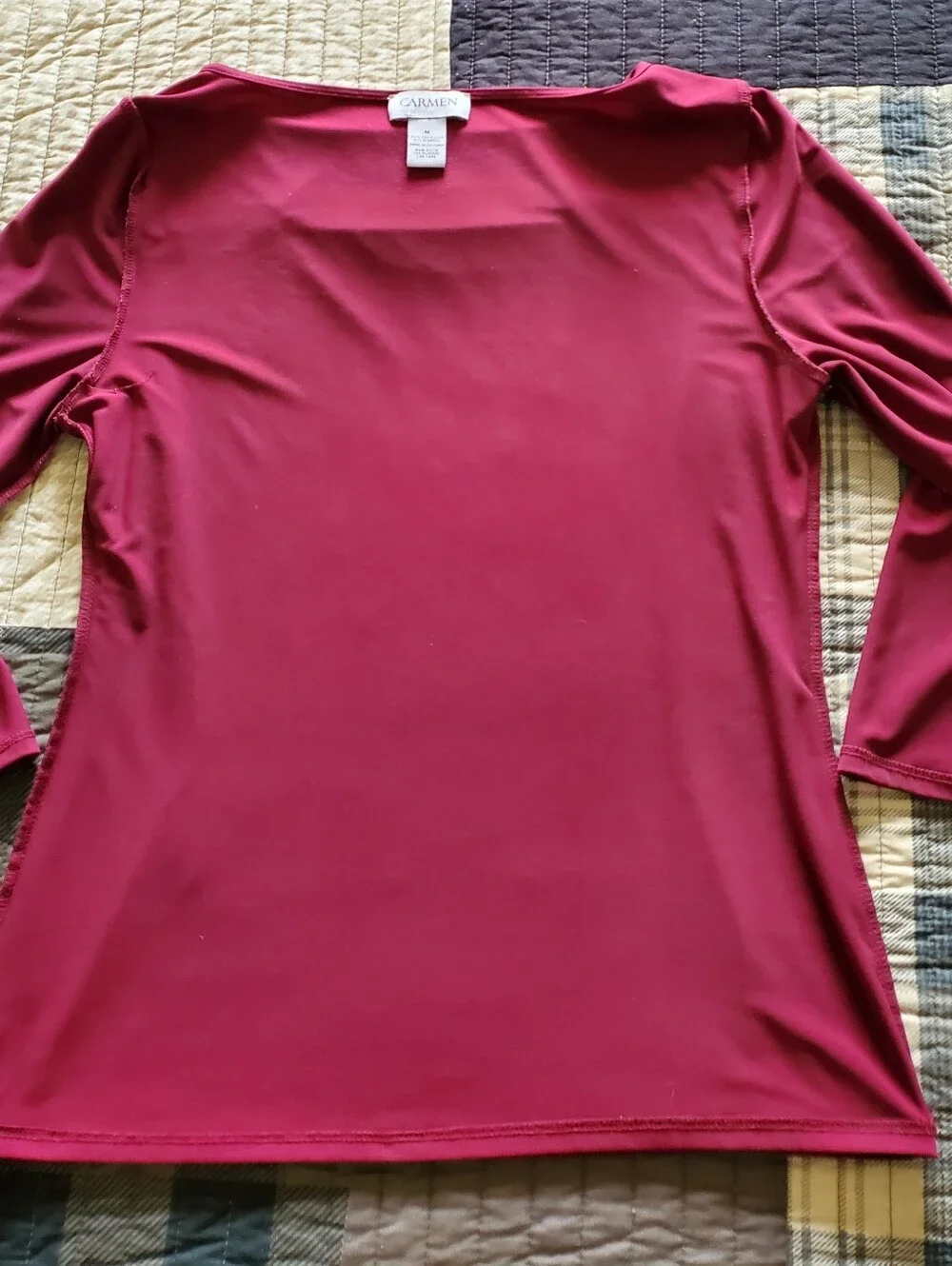 Carmen Marc Valvo Designer Boatneck Peekaboo 3/4 Sleeve Top Vacation - Picture 10 of 11